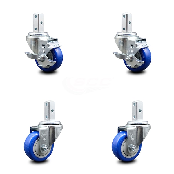 Service Caster 3 Inch Blue Polyurethane Wheel Swivel 3/4 Inch Square Stem Caster Brakes, 2PK SCC-SQ20S314-PPUB-BLUE-TLB-34-2-S-2 - main